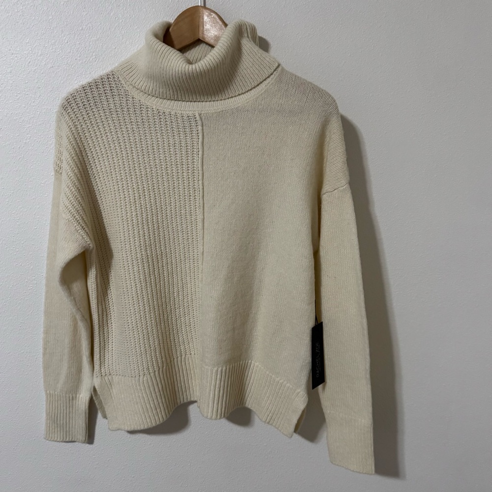 Rachel Zoe Wool Blend Slouchy Turtleneck Sweater Ivory Ribbed Knit NWT X-Small